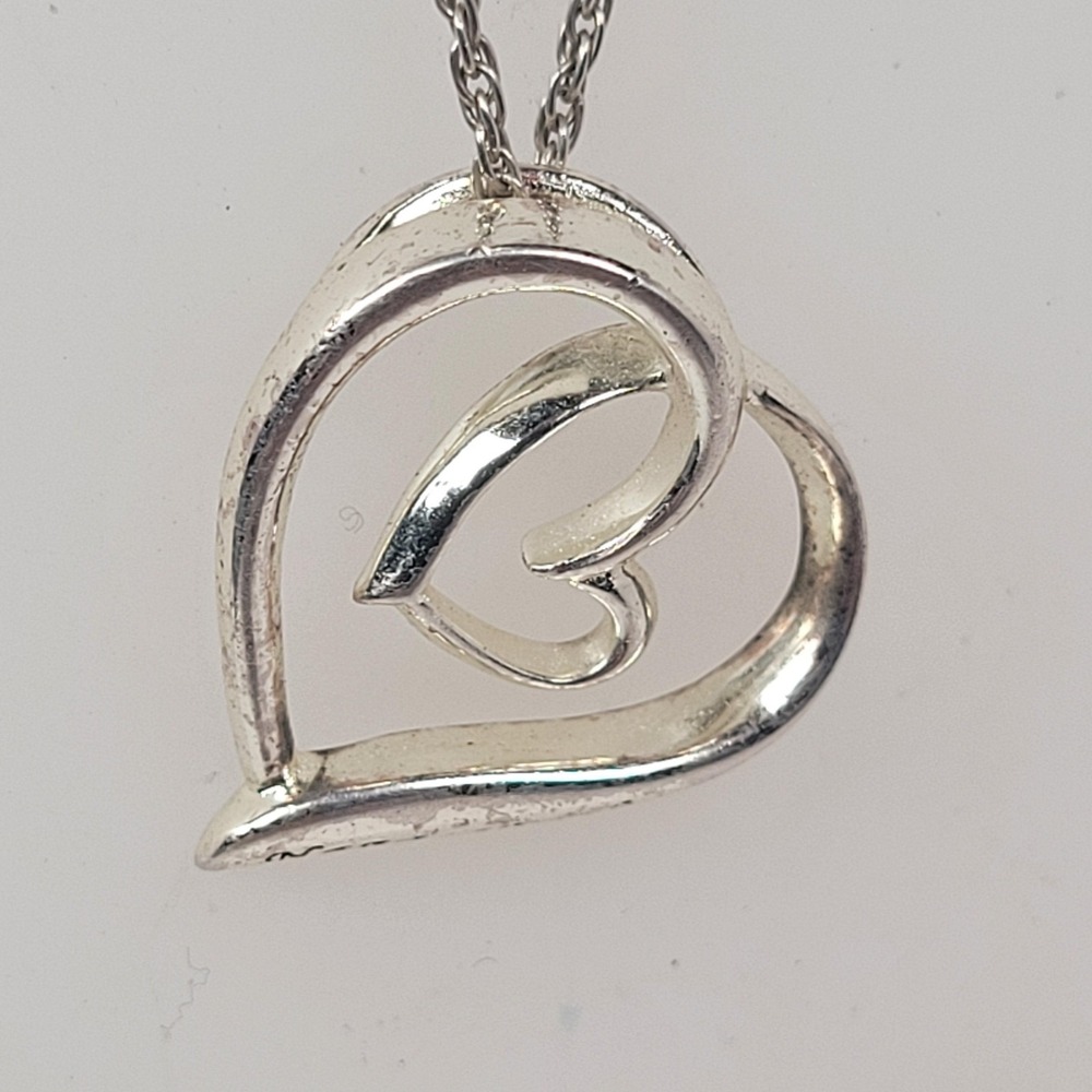 LA 925 Sterling Silver Offset Heart Pendant Necklace Italy Chain Love Nana‎ 18"